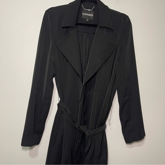 Express Women’s Black Long Belted Trench Coat Jacket Size S Lightweight Classic - Picture 2 of 9